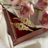 Gold Look Alike  AD Stone Bangle Set -White Red Green -Geometrice Floral- G11931